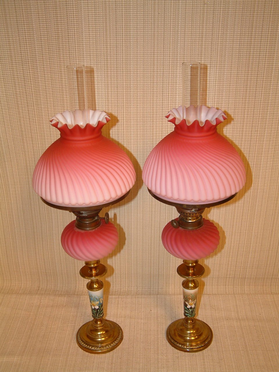Victorian Cranberry Cased Glass Peg Lamps, Matched Pair - Image 6