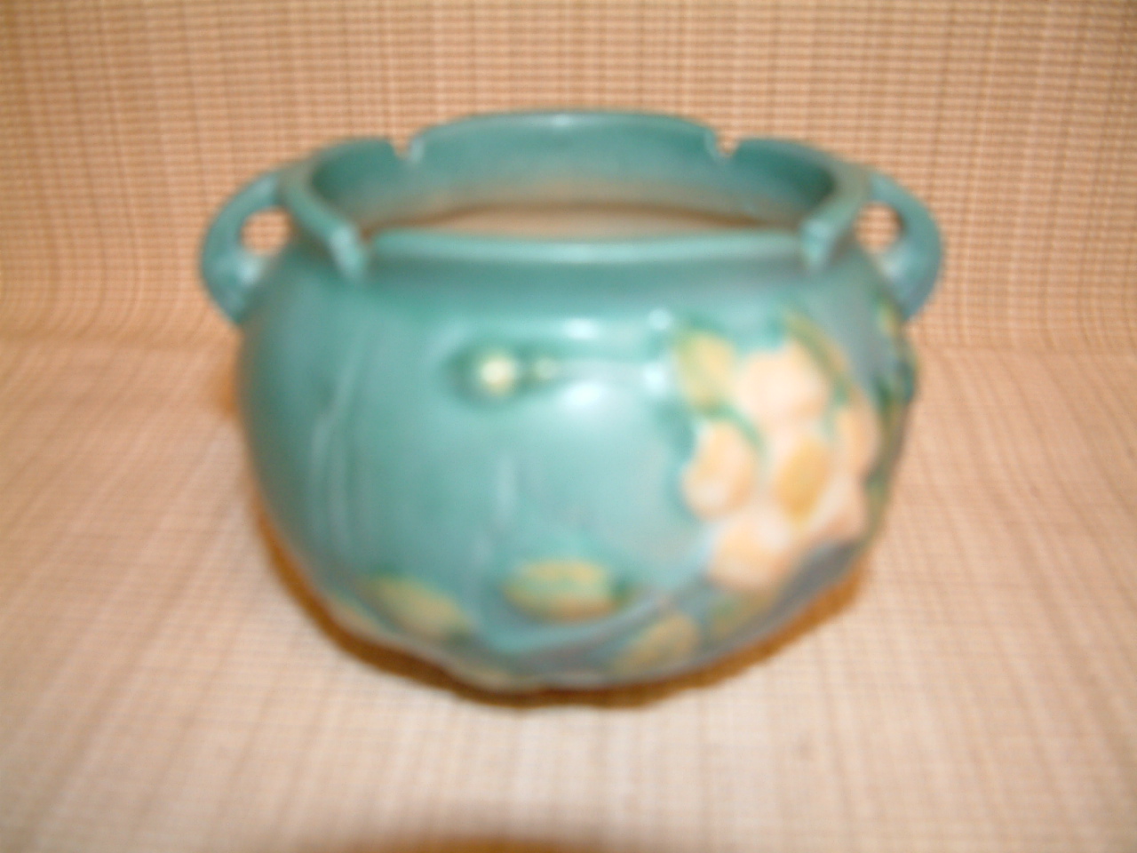 Roseville Blue "White Rose" Small Jardiniere Pot #653-3" - Image 2