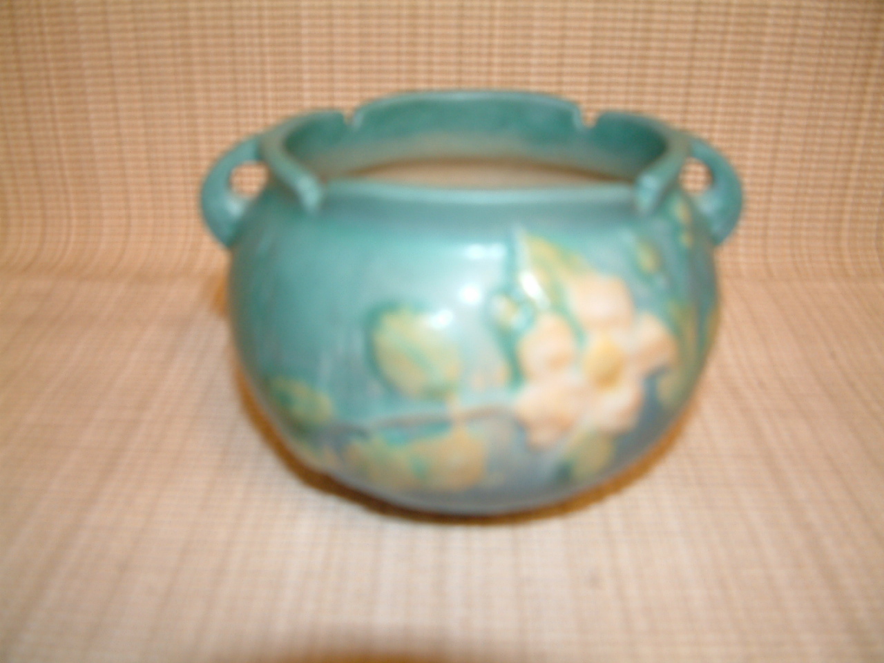 Roseville Blue "White Rose" Small Jardiniere Pot #653-3" - Image 6