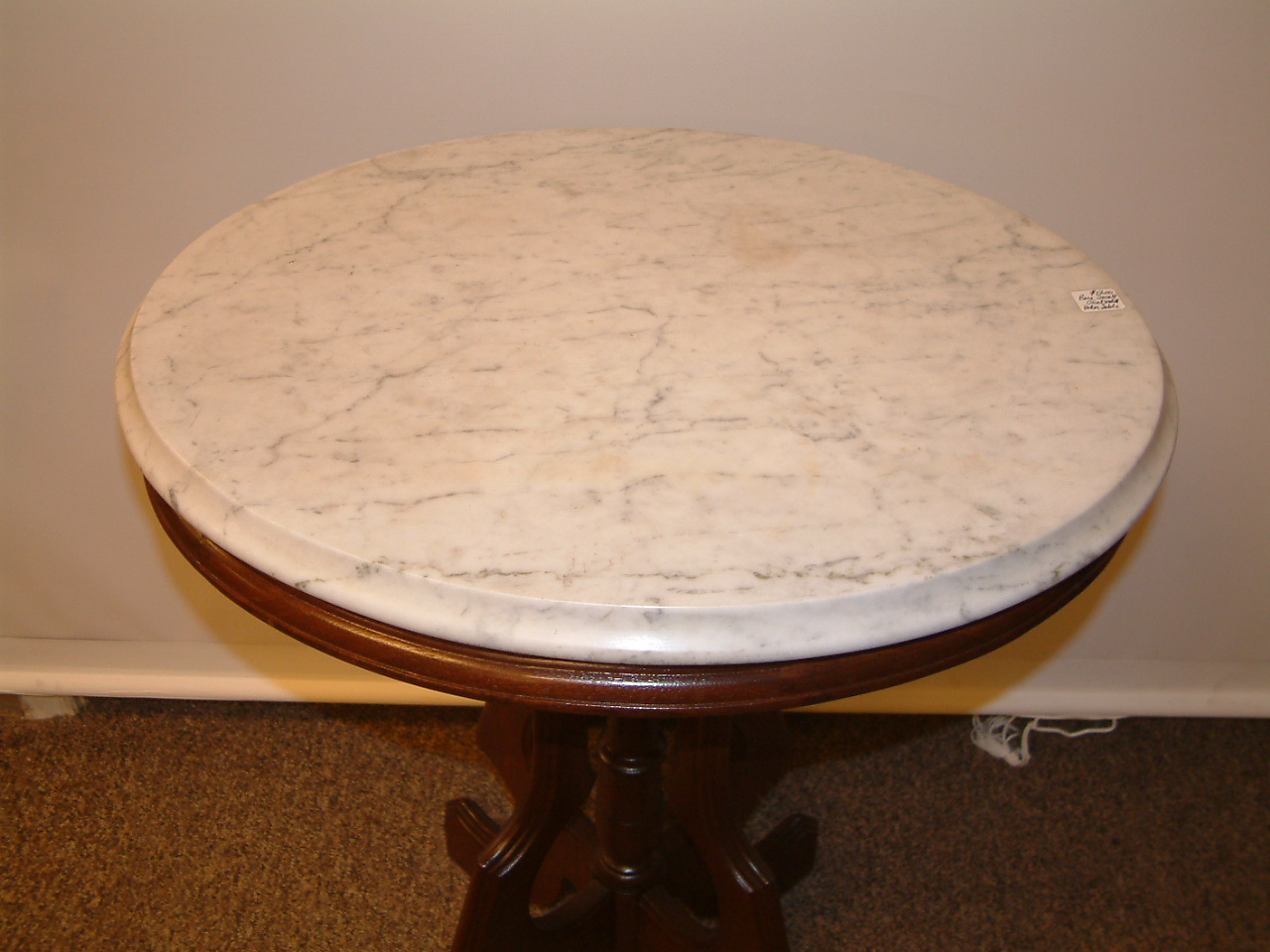 Walnut & Marble Top Oval Small Table - Image 2