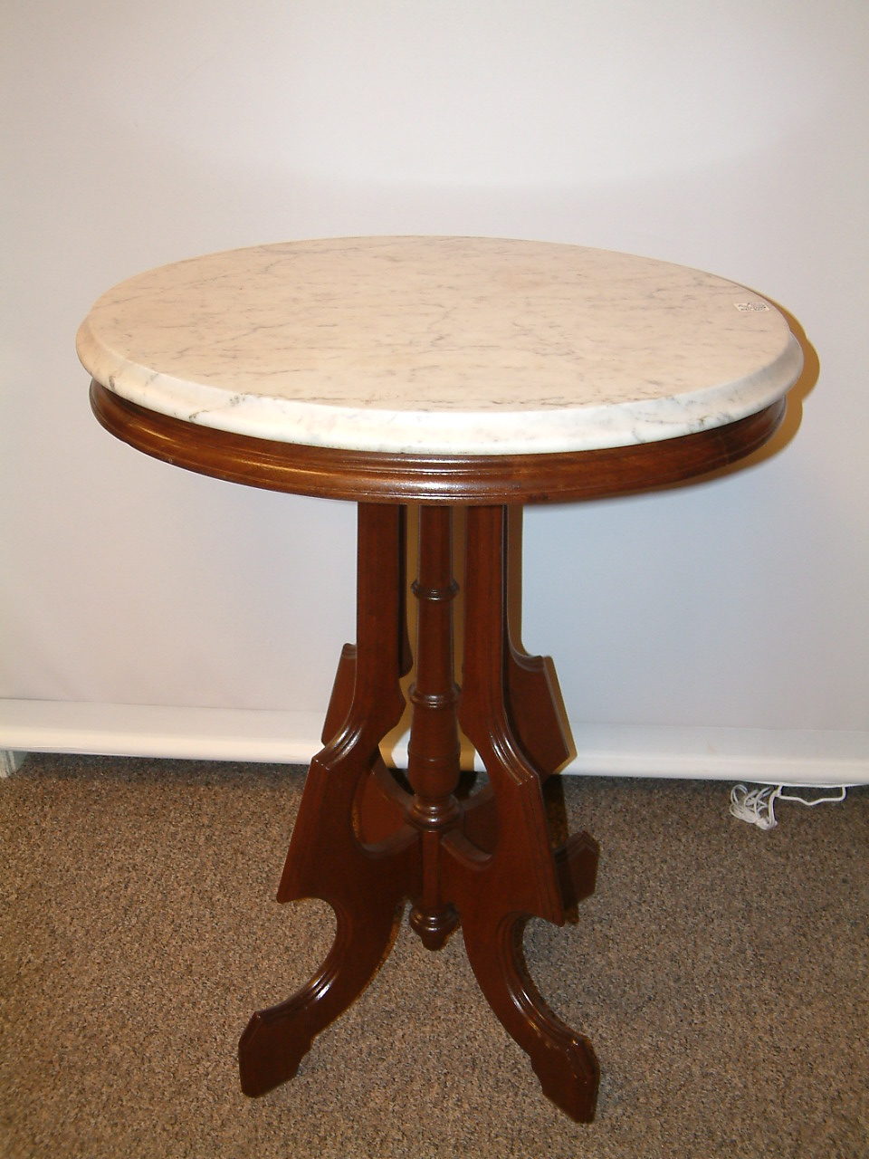 Walnut & Marble Top Oval Small Table