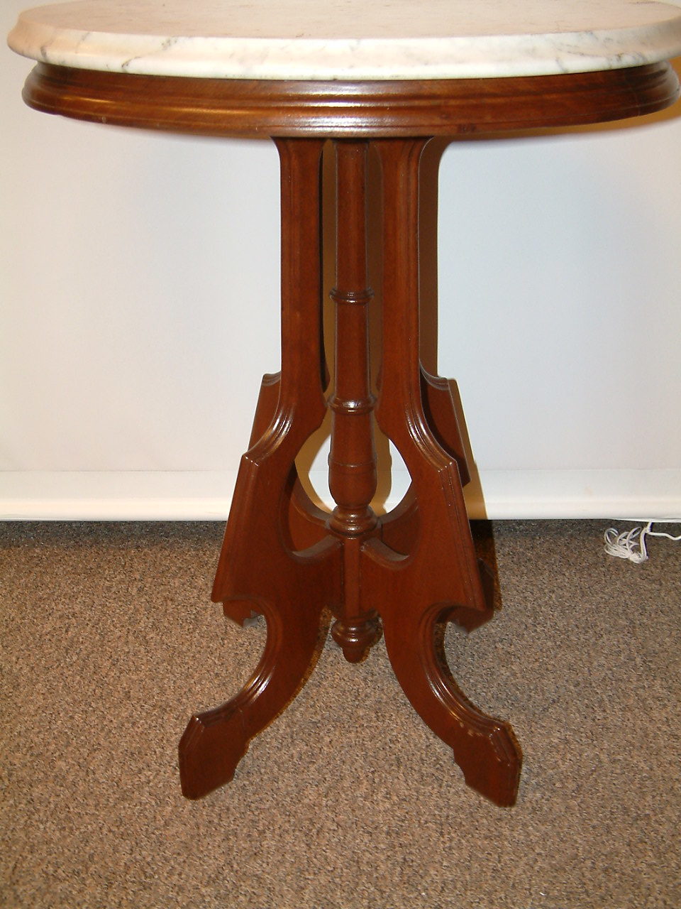 Walnut & Marble Top Oval Small Table - Image 3