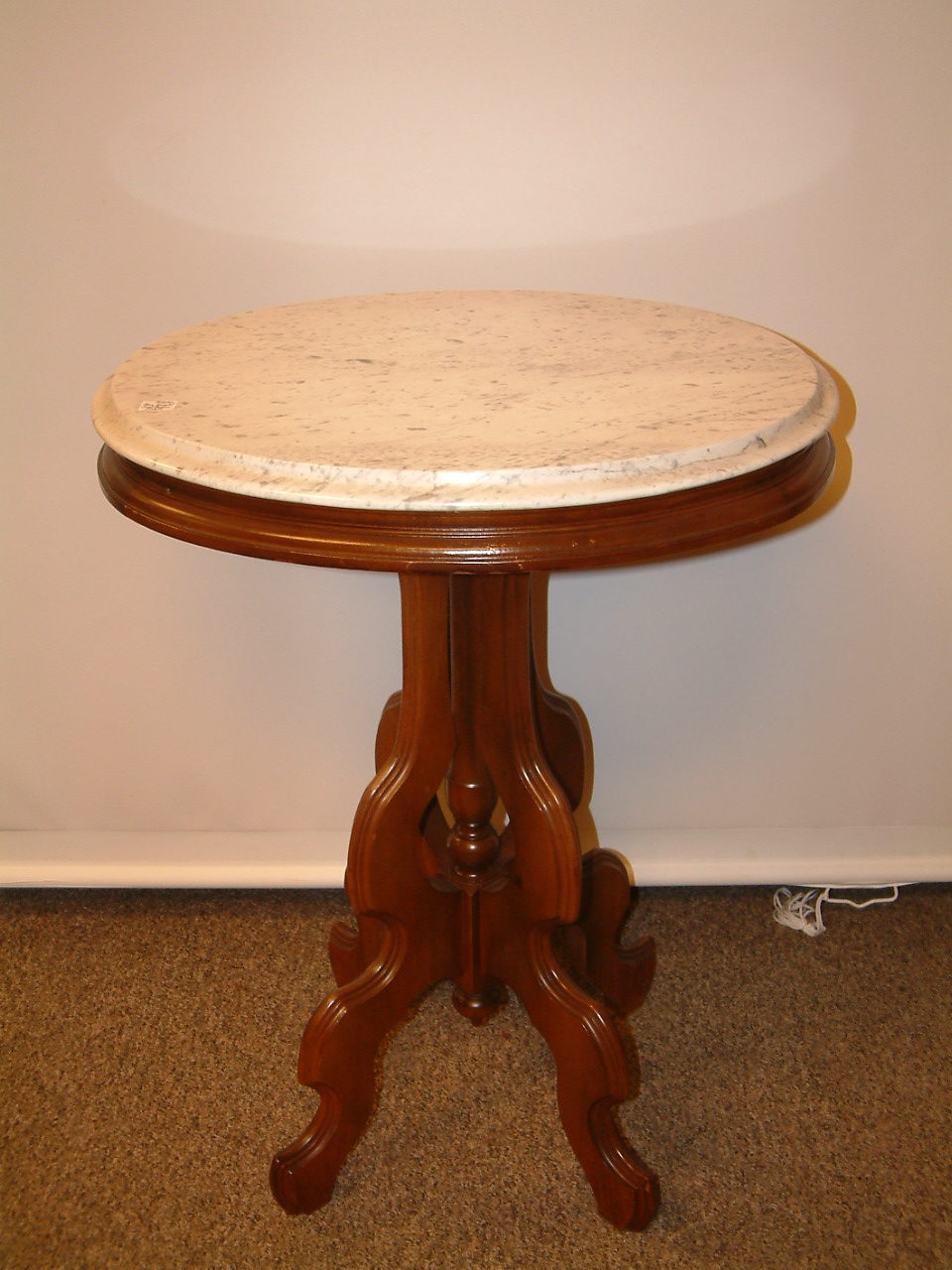 Walnut & Marble Topped Oval Parlor Table - Image 2