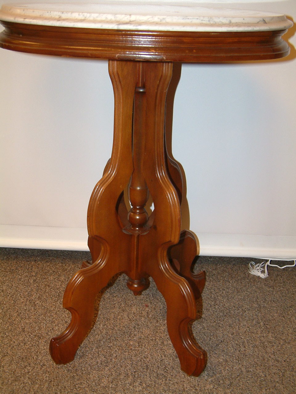 Walnut & Marble Topped Oval Parlor Table