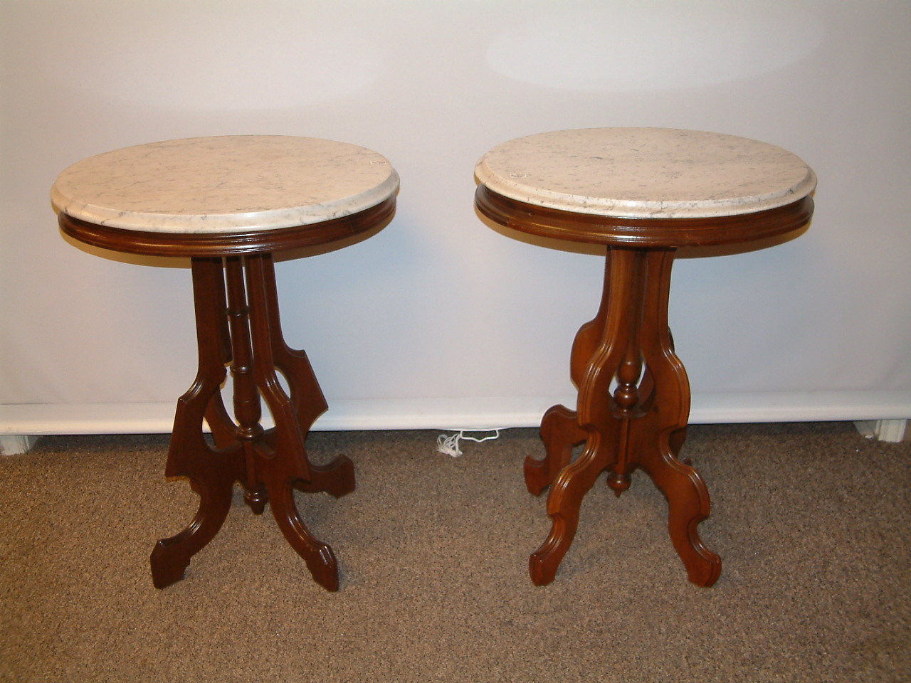 Walnut & Marble Top Oval Small Table - Image 4