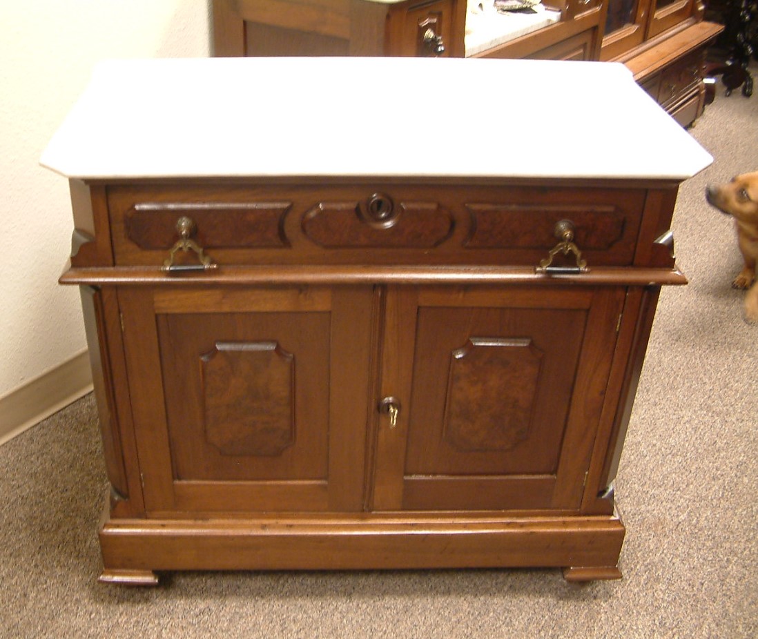 Walnut Marble Top Washstand Nightstand