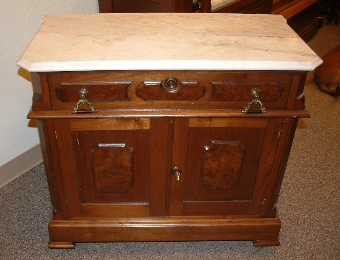 Walnut Marble Top Washstand Nightstand - Image 4