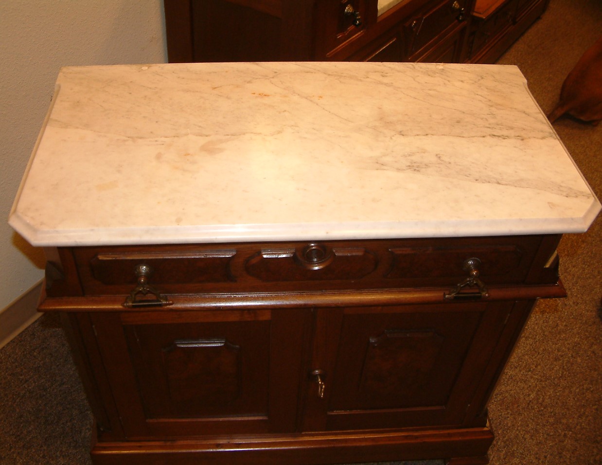Walnut Marble Top Washstand Nightstand - Image 5