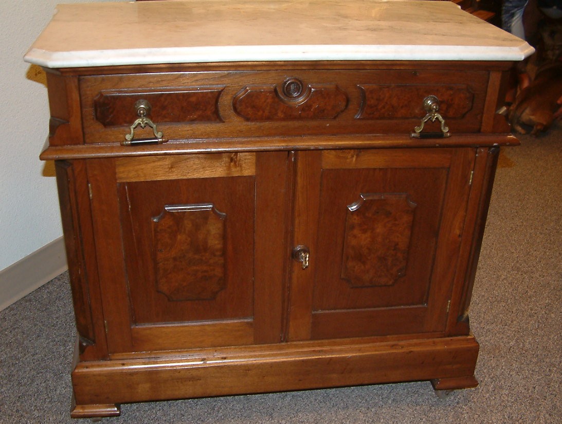 Walnut Marble Top Washstand Nightstand - Image 7