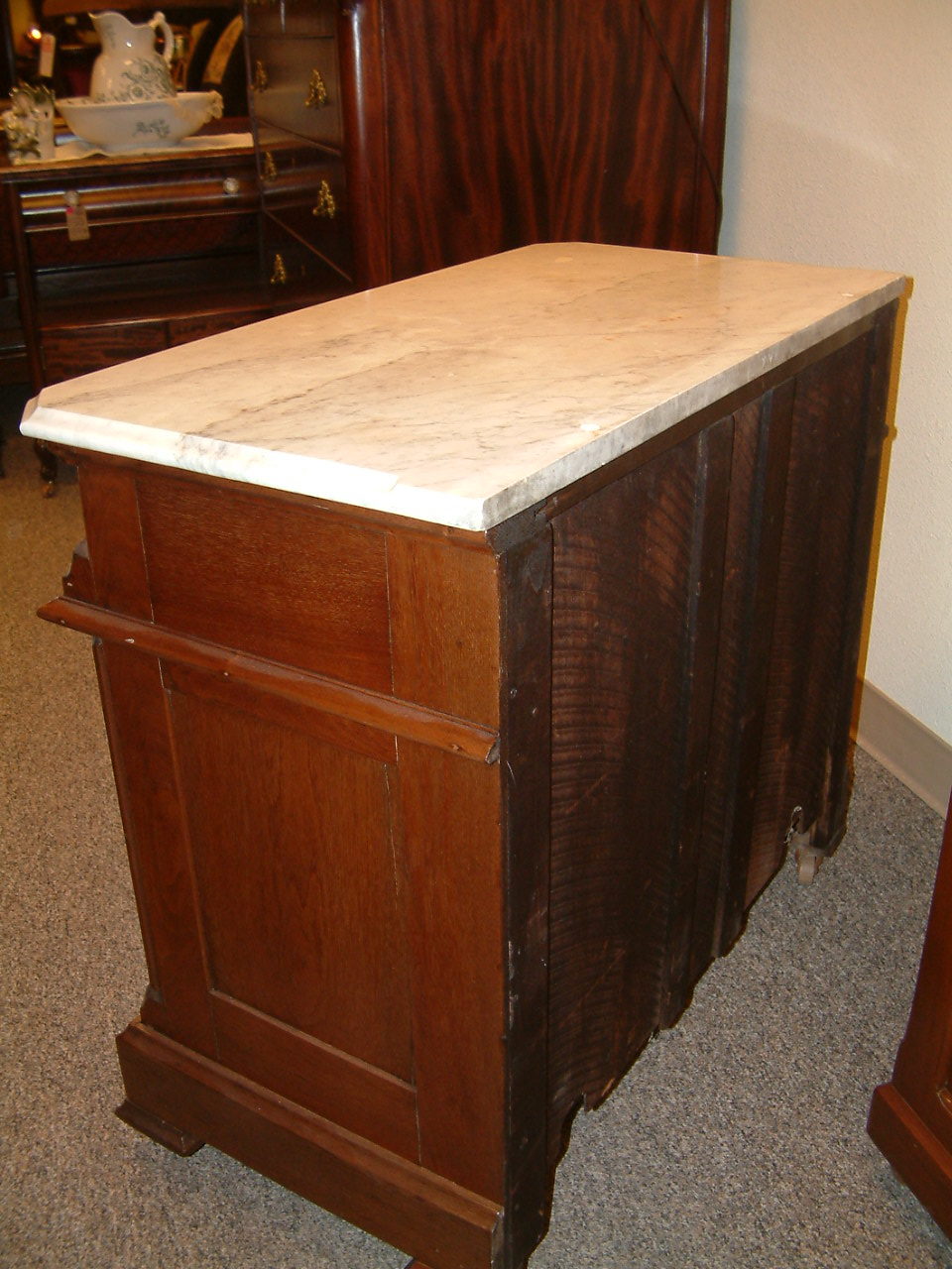 Walnut Marble Top Washstand Nightstand - Image 8