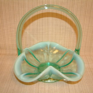 Fenton Aqua Opalescent Ribbed Basket