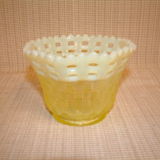 Fenton Open Lace Basketweave Vaseline Glass Bowl