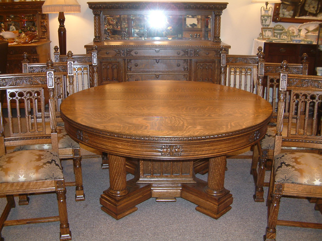 Massive Oak Gothic Style Dining Set, Robert Mitchell - Image 3