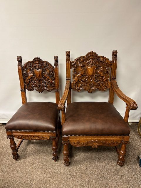 Quartersawn Oak Heavy Carved R J Horner Dining Chairs - Image 2