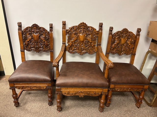 Quartersawn Oak Heavy Carved R J Horner Dining Chairs - Image 7