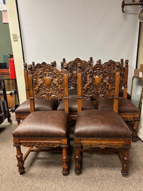 Quartersawn Oak Heavy Carved R J Horner Dining Chairs - Image 9