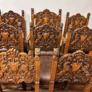 Quartersawn Oak Heavy Carved R J Horner Dining Chairs