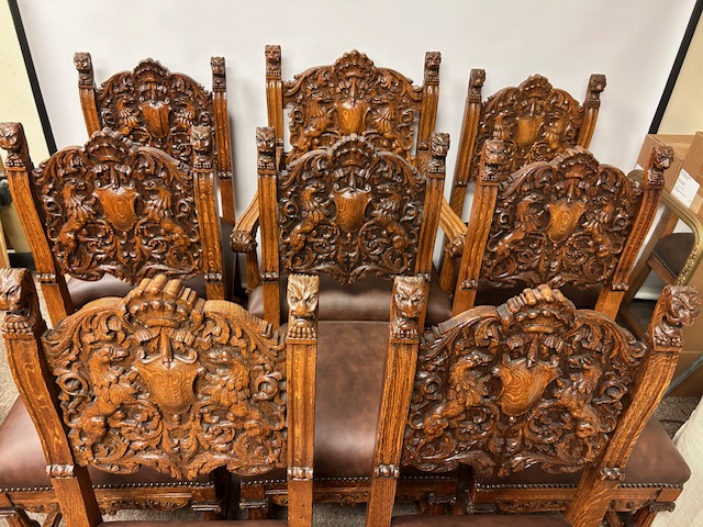 Quartersawn Oak Heavy Carved R J Horner Dining Chairs
