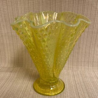 Fenton Yellow Vaseline Opalescent Scalloped Fan Vase SOLD