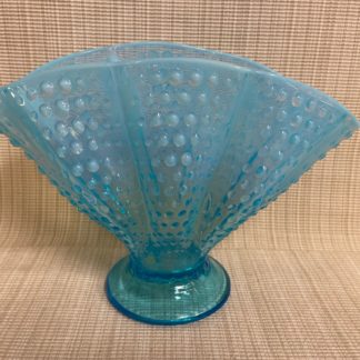 Fenton Aqua Opalescent Hobnail Scalloped Fan Vase SOLD