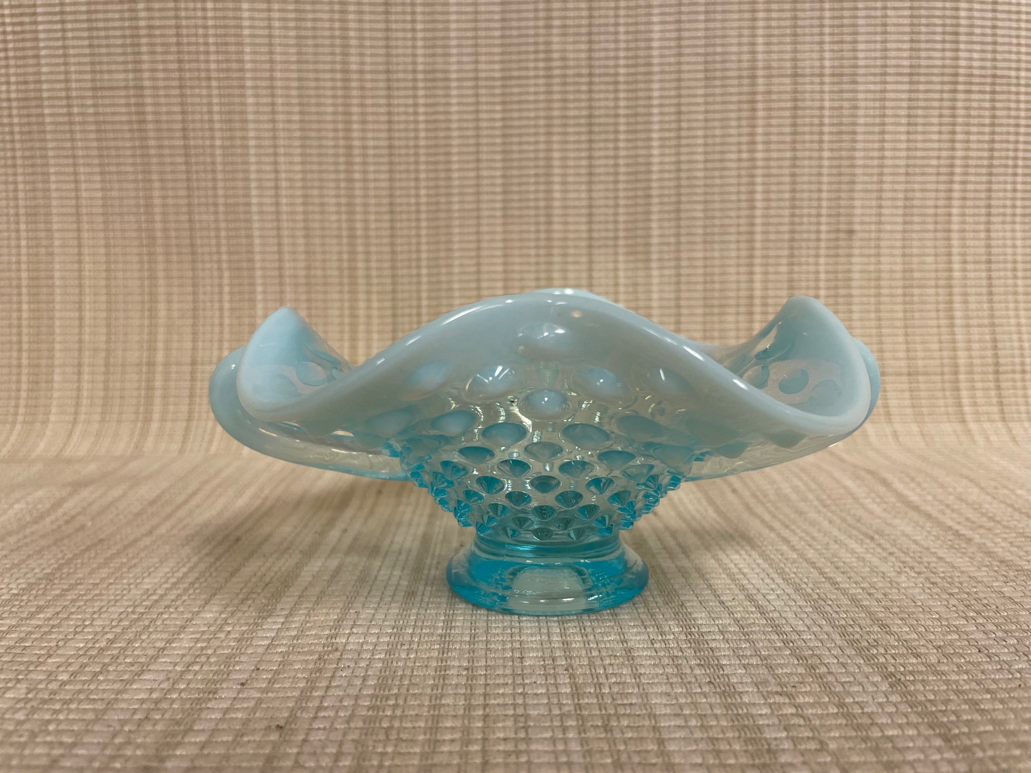 Fenton Aqua Opalescent Hobnail Miniature Trinket Basket SOLD - Image 2