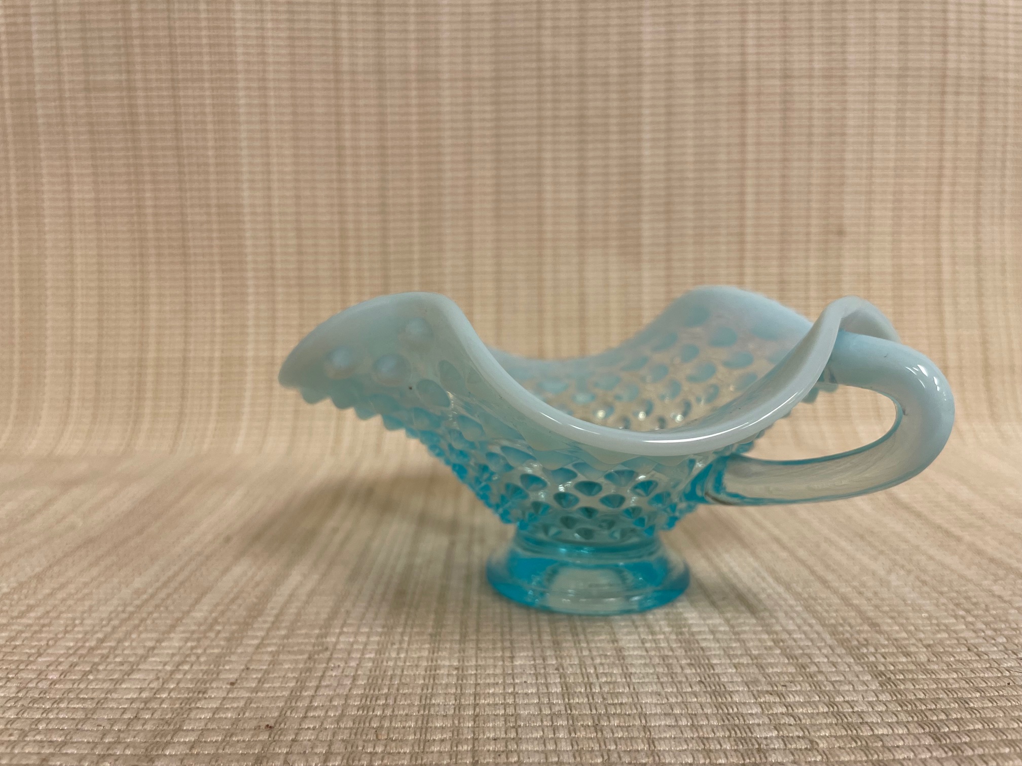 Fenton Aqua Opalescent Hobnail Miniature Trinket Basket SOLD - Image 3