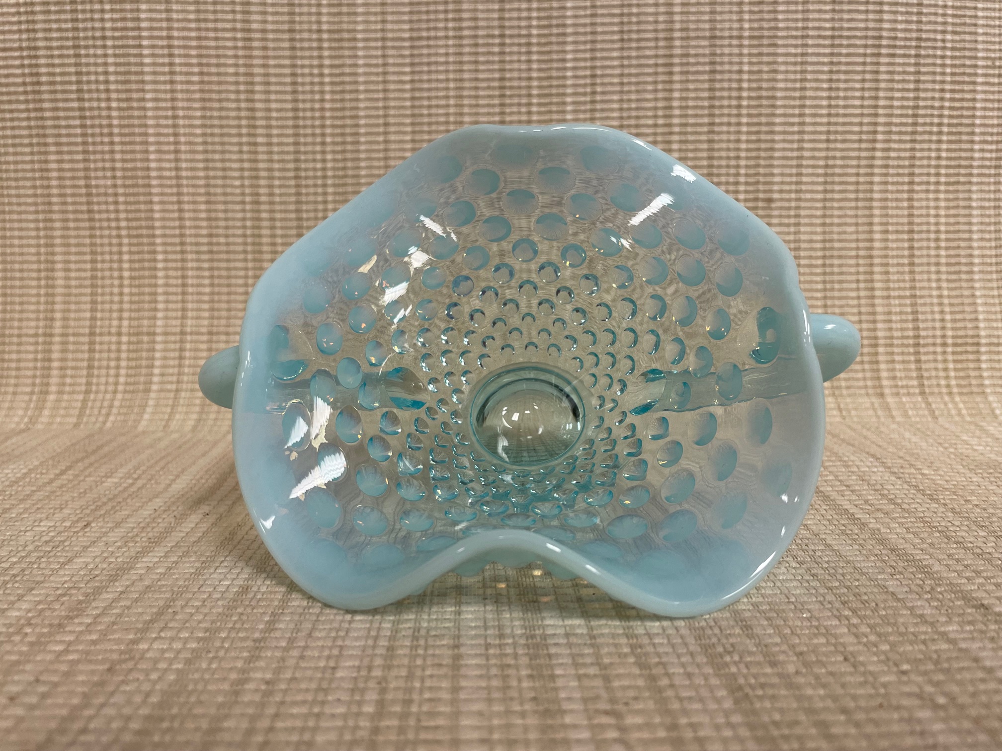 Fenton Aqua Opalescent Hobnail Miniature Trinket Basket SOLD - Image 4
