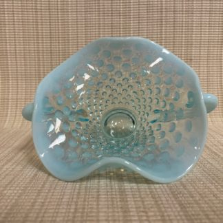 Fenton Aqua Opalescent Hobnail Miniature Trinket Basket SOLD