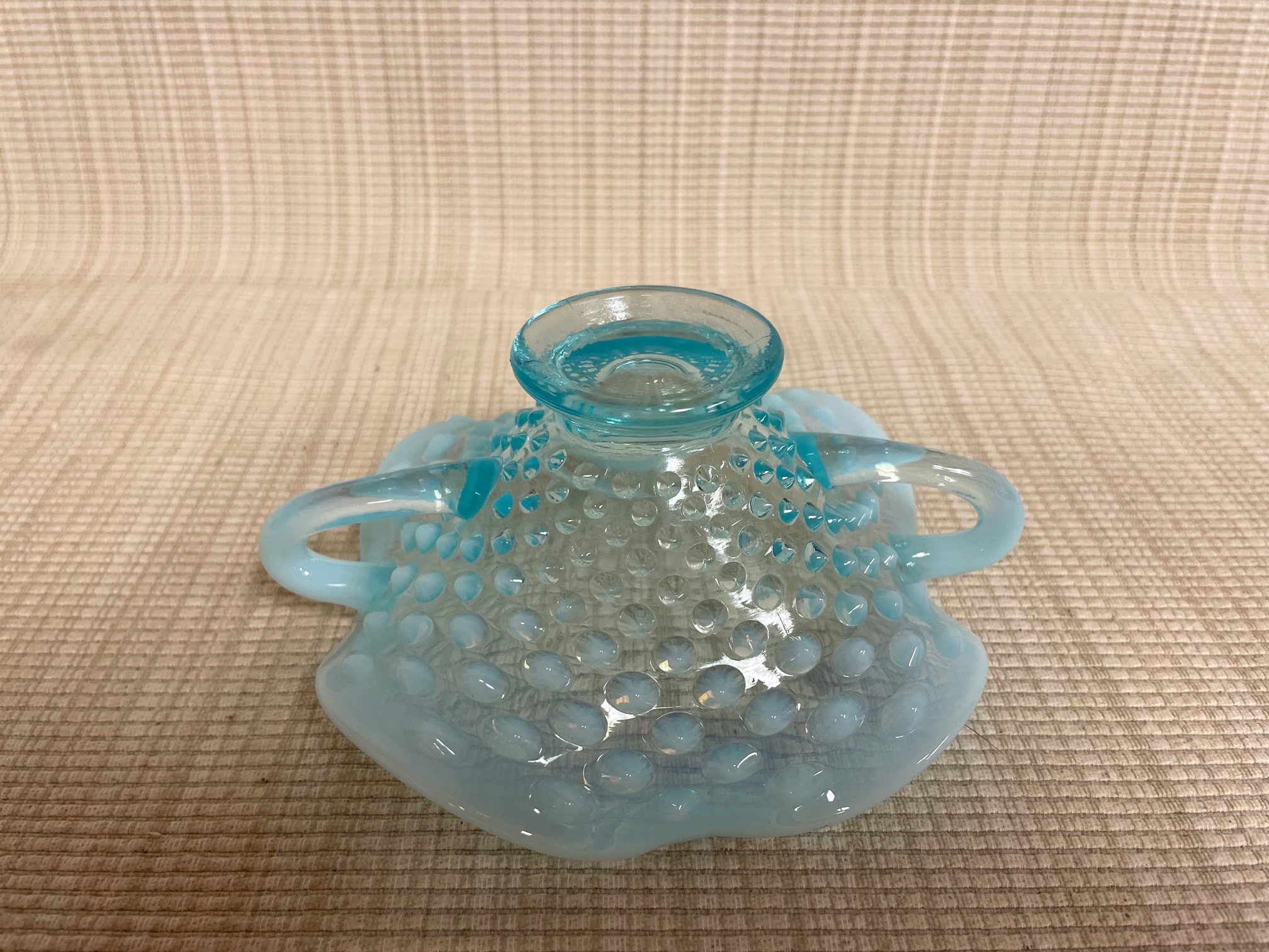 Fenton Aqua Opalescent Hobnail Miniature Trinket Basket SOLD - Image 5