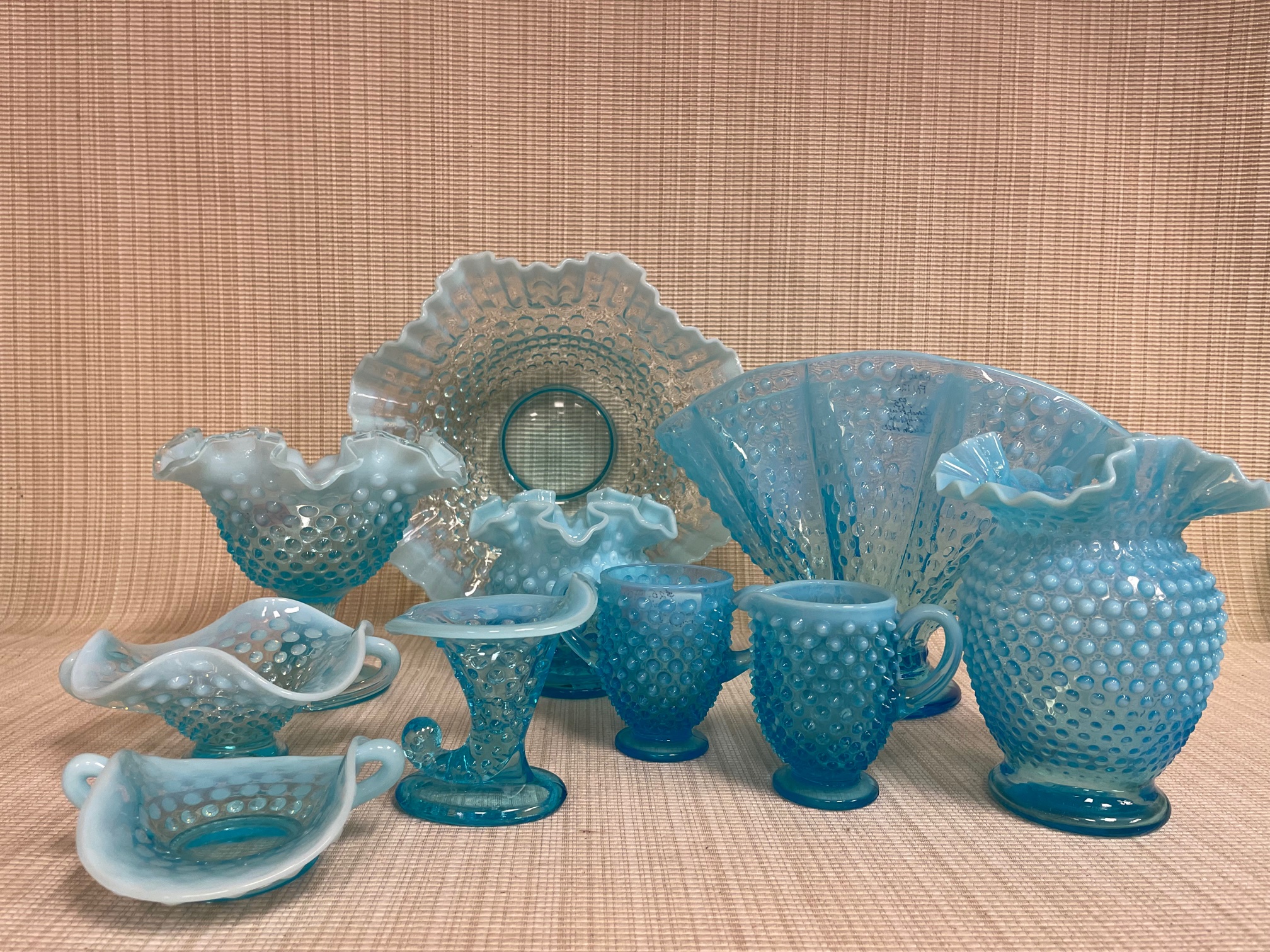 Fenton Aqua Opalescent Hobnail Miniature Trinket Basket SOLD - Image 6