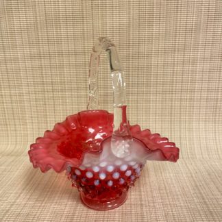Fenton Cranberry Opalescent Hobnail Basket