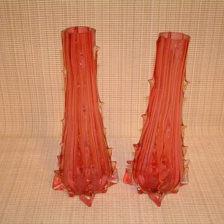 Cranberry Bohemian Thorn Vases PAIR