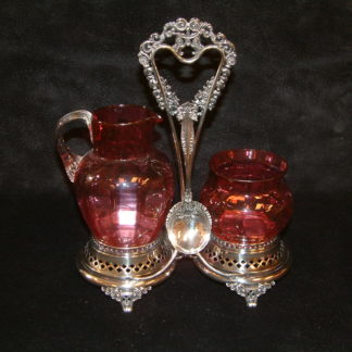 Cranberry Victorian Sugar & Creamer with Frame SOLD