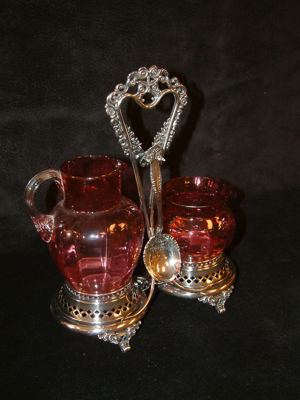 Cranberry Victorian Sugar & Creamer with Frame SOLD - Image 3