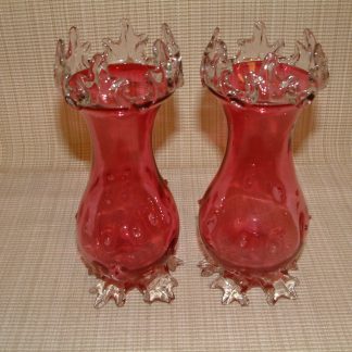 Cranberry and Crystal Thorn Vases PAIR