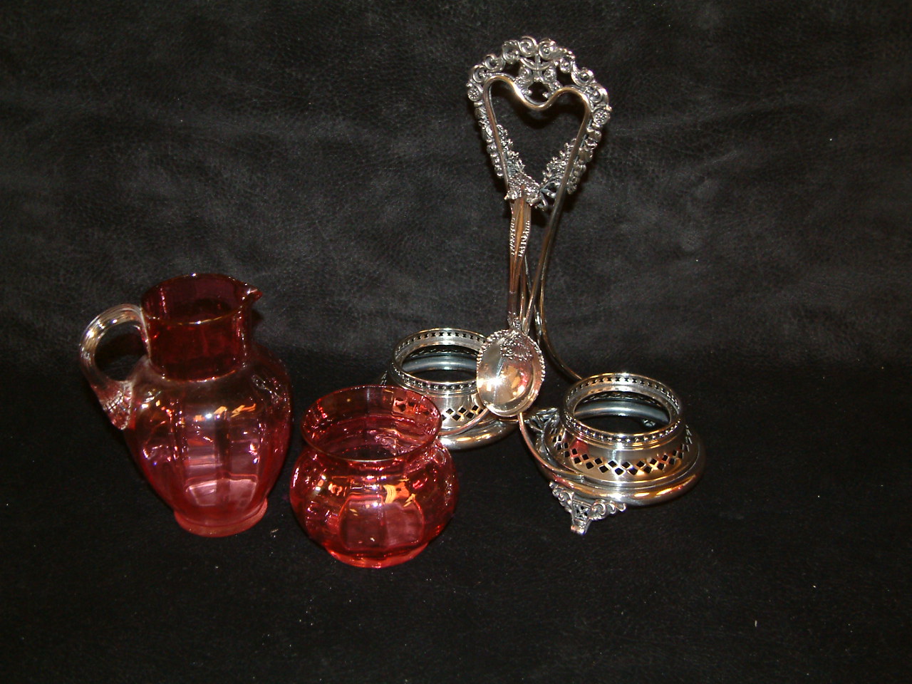Cranberry Victorian Sugar & Creamer with Frame SOLD - Image 4