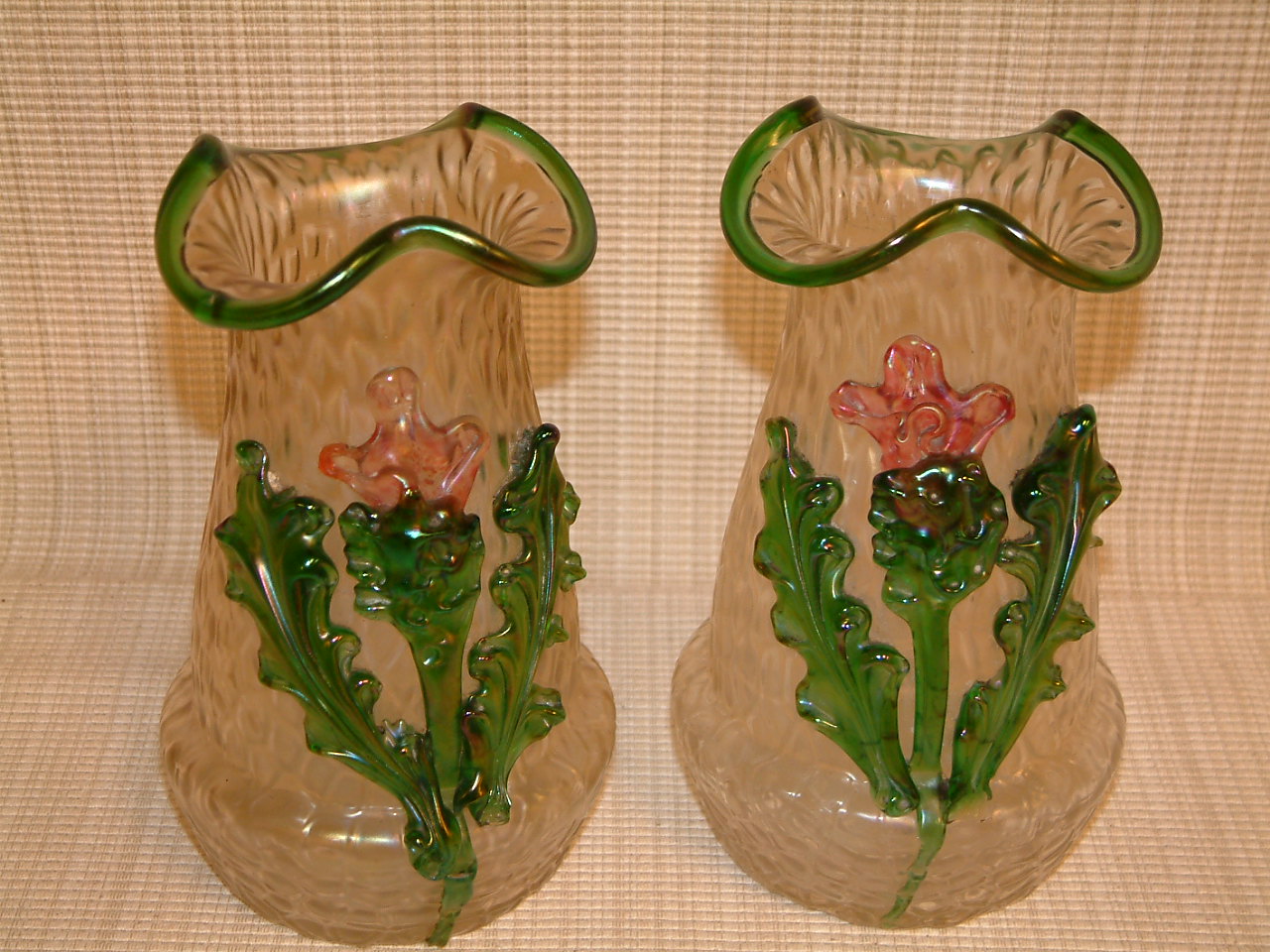 Bohemian Glass Applied Flower Vases