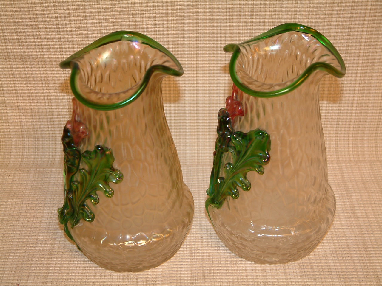 Bohemian Glass Applied Flower Vases - Image 4