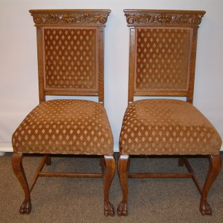 Fancy Carved Oak Griffin Adorned Dining Chairs