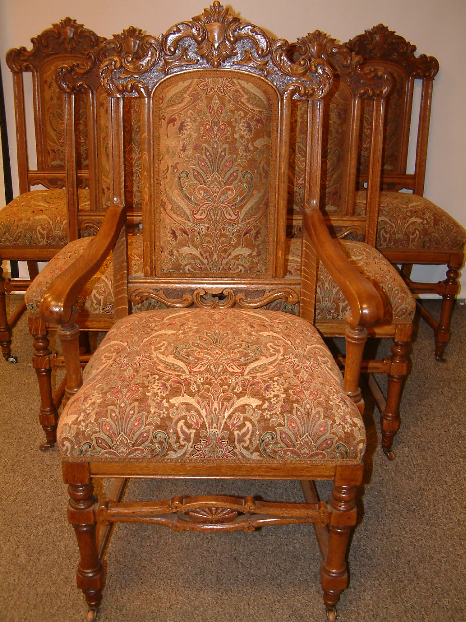 Set of 6 Carved Horner Style Dining Chairs - Image 4