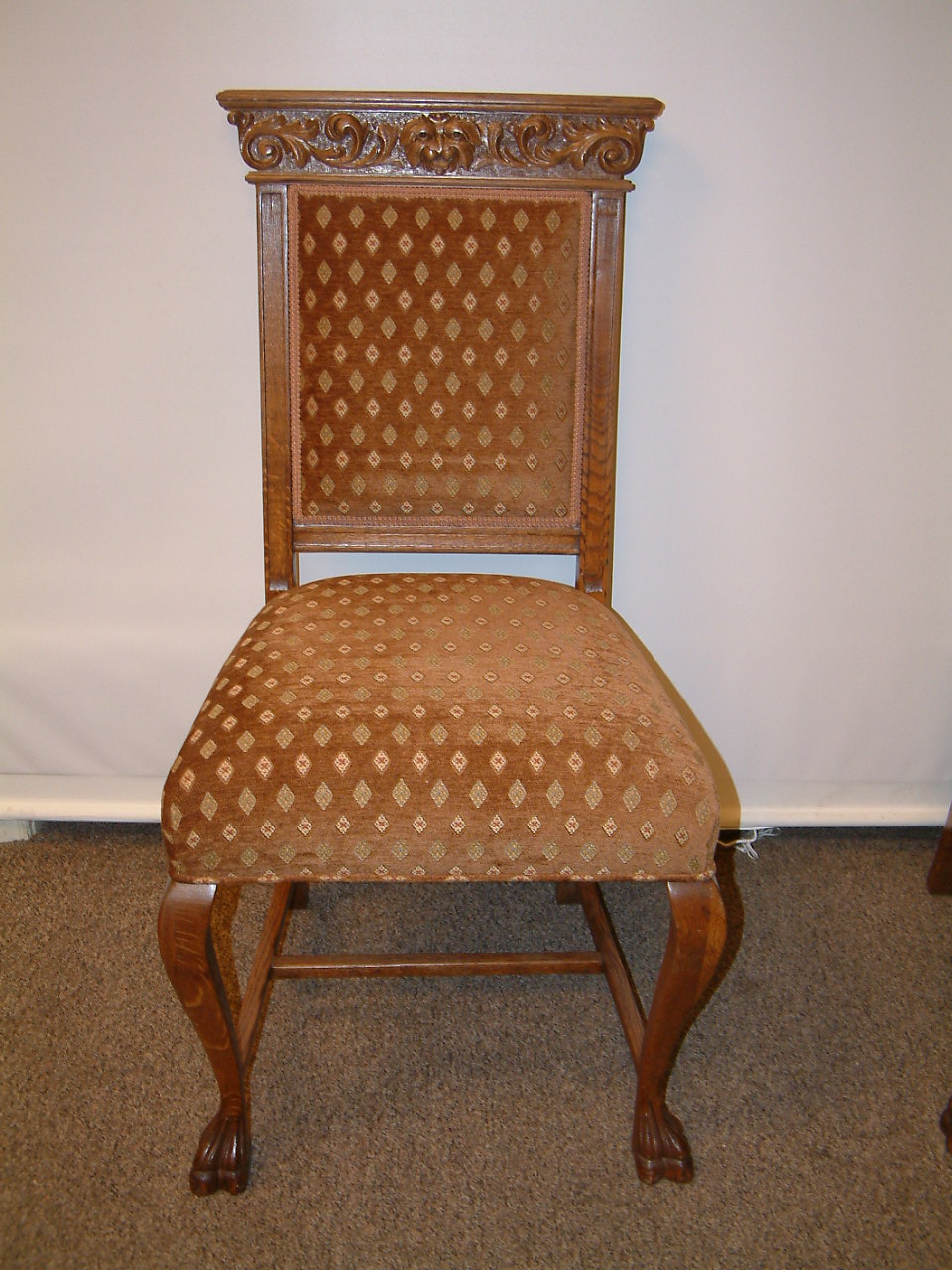 Fancy Carved Oak Griffin Adorned Dining Chairs - Image 2