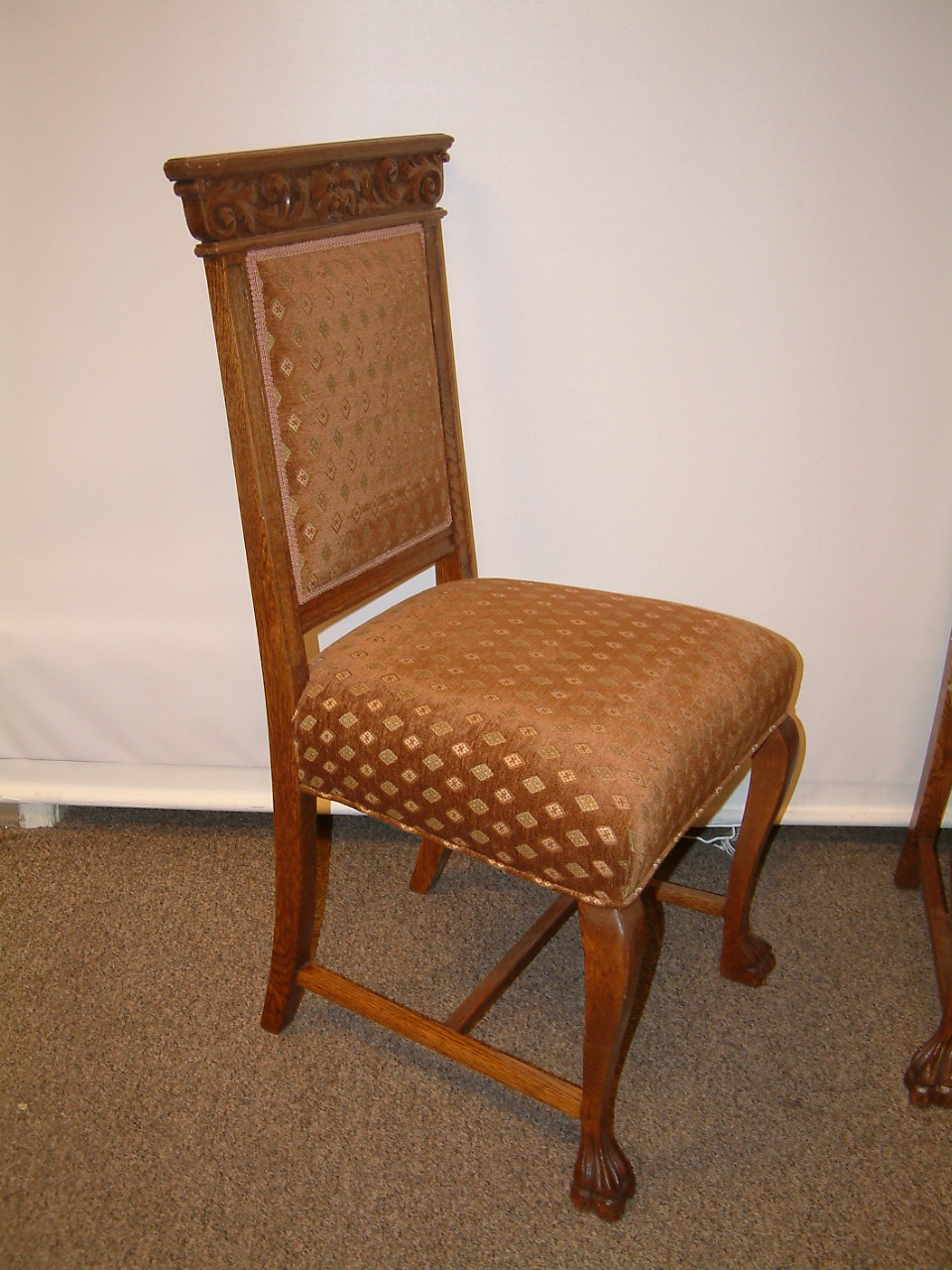 Fancy Carved Oak Griffin Adorned Dining Chairs - Image 4