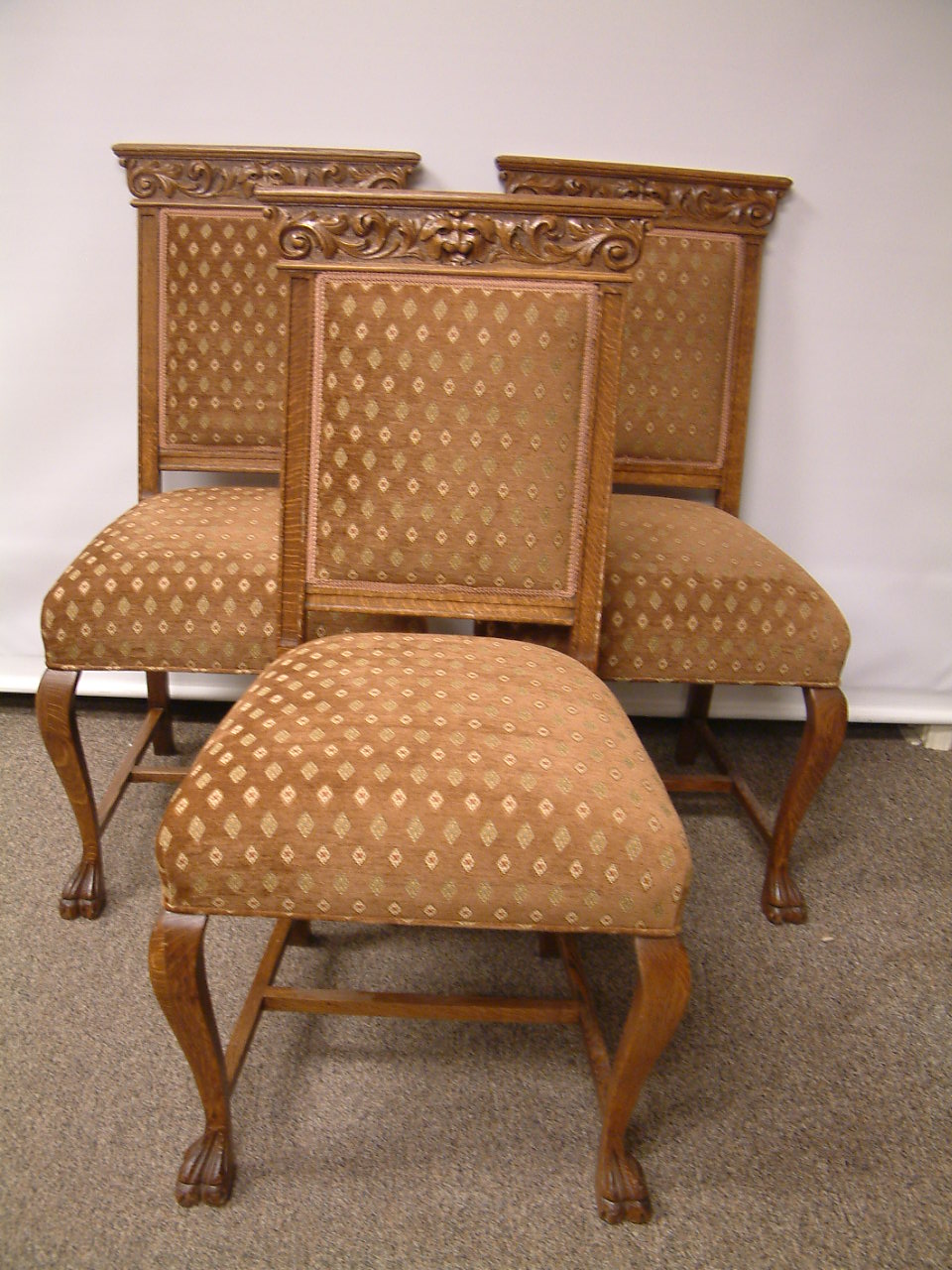 Fancy Carved Oak Griffin Adorned Dining Chairs - Image 6