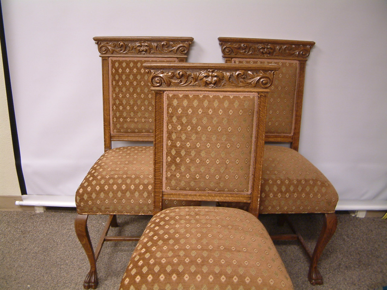 Fancy Carved Oak Griffin Adorned Dining Chairs - Image 7