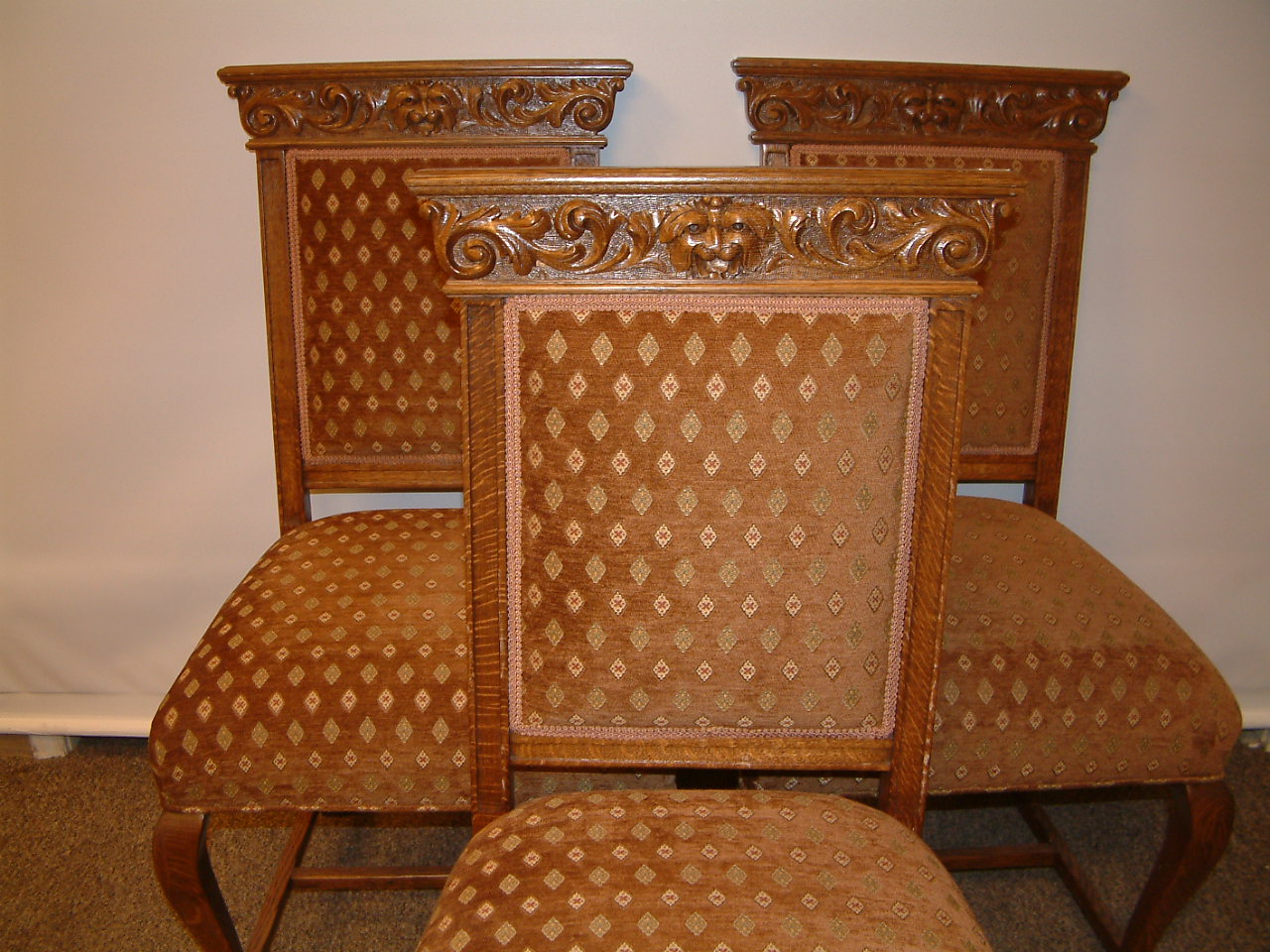 Fancy Carved Oak Griffin Adorned Dining Chairs - Image 9