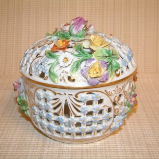 Dresden Carl Theime Reticulated Large Covered Trinket Dish