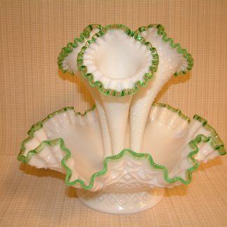 Fenton Emerald Crest Milk Glass Diamond Lace Epergne  SOLD