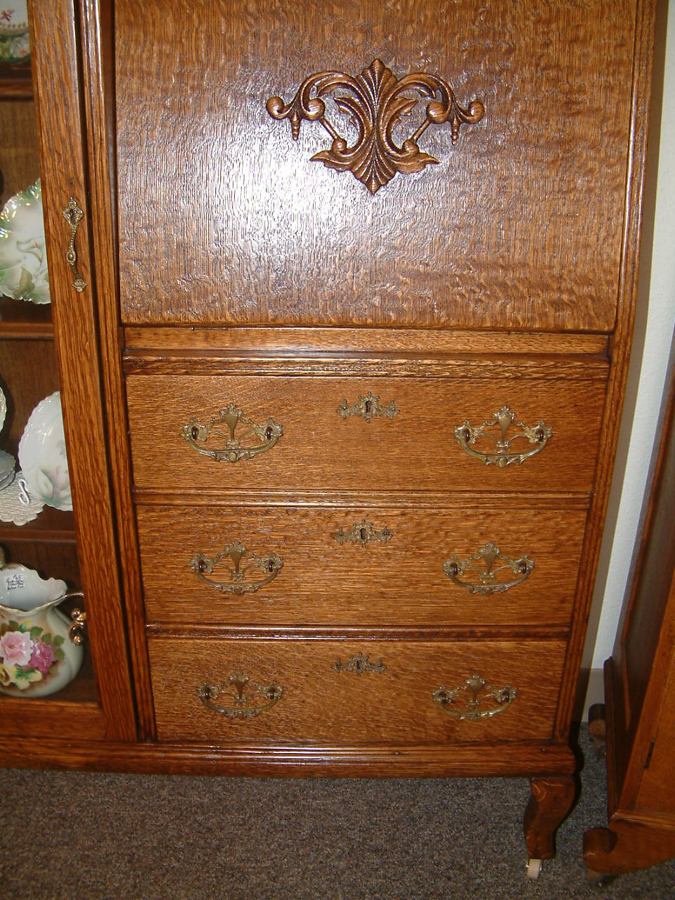 Quartersawn Oak Side By Side Secretary - Image 7