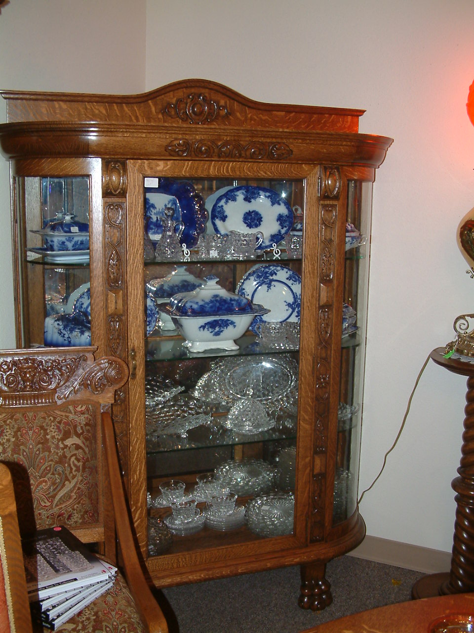 Quartersawn Oak Fancy Carved Clawfoot China Cabinet