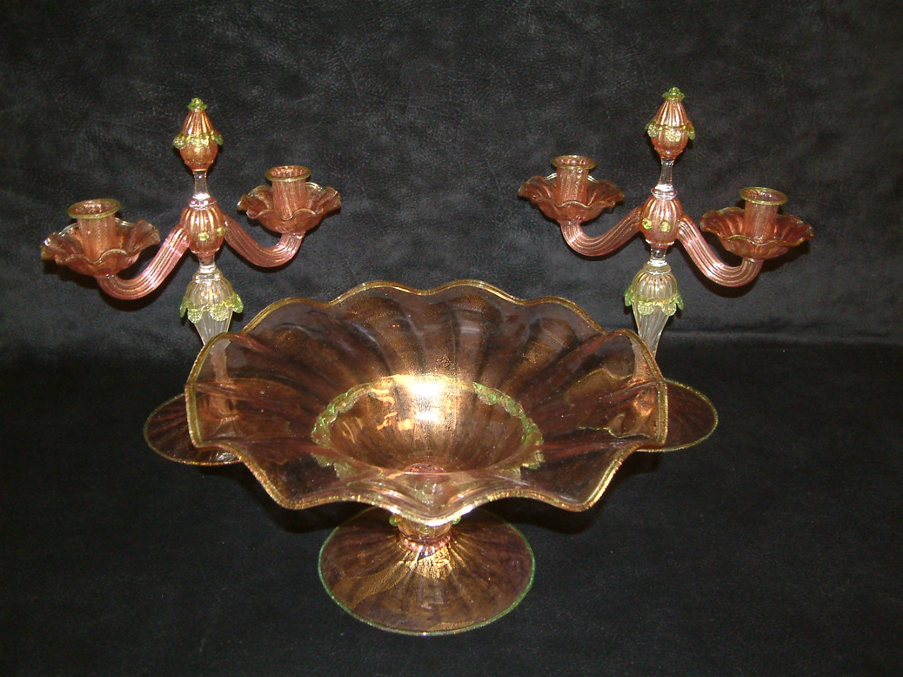 Venetian Glass Salviati 3 pc Centerpiece Candlestick Set - Image 2